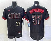 Men's Cincinnati Reds #37 Tyler Stephenson Number Black 2023 City Connect Flex Base Stitched Jerseys